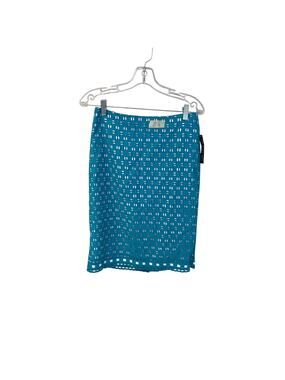 Leslie Stuart Straight Pencil Skirt Women Size 4 Casual Cotton Blue Eyelet NWT